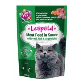 Влажный корм Леопольд Мясной для кошек с телятиной, рыбой и овощами в соусе, 100 г