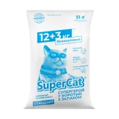 Древесный наполнитель SuperCat Стандарт для кошачьих туалетов, 12+3 кг