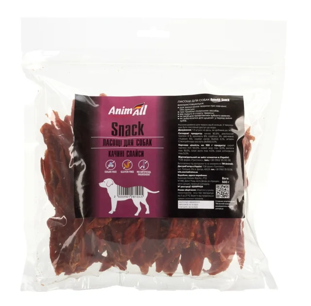 Лакомство AnimAll Snack утиные слайсы, для собак, 500 г