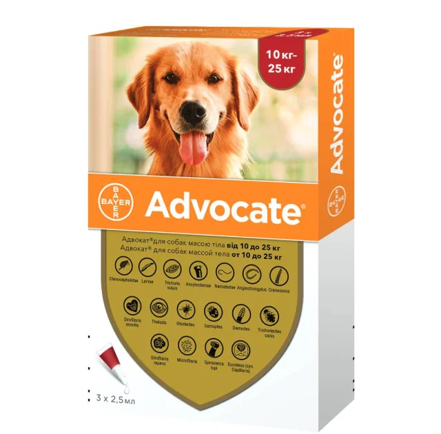 Краплі від бліх, отодектоза, саркоптоза Elanco Advocate для собак 10-25 кг, ціна за 1 піпетку