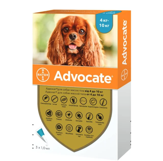 Капли от блох, отодектоза, саркоптоза Elanco Advocate для собак 4-10 кг, цена за 1 пипетку