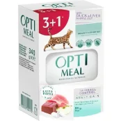Набор влажного корма Optimeal для взрослых кошек с эффектом выведения шерсти, утка и печень, 3+1, 85 г