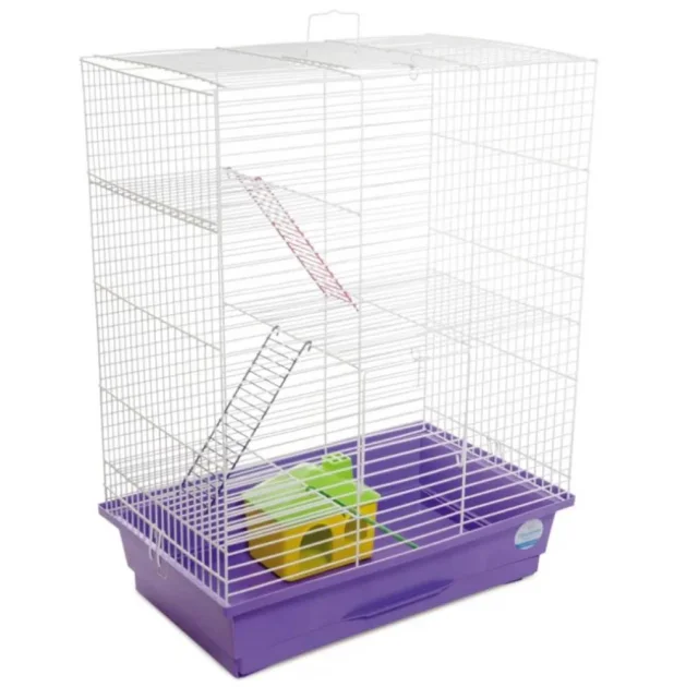 Клітка Природа «Нюра» для дрібних декоративних гризунів, з будиночком, біла/фіолетова, 44×27×59 см