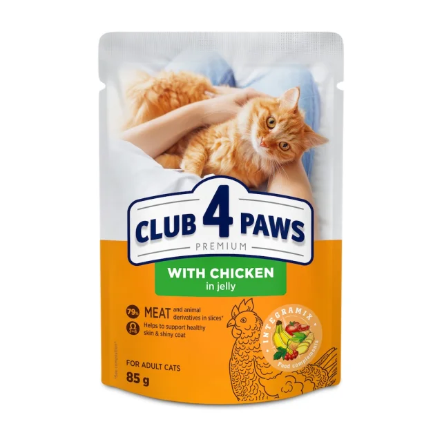 Влажный корм Club 4 Paws Premium With Chicken in Jelly для взрослых кошек, с курицей в желе, 85 г