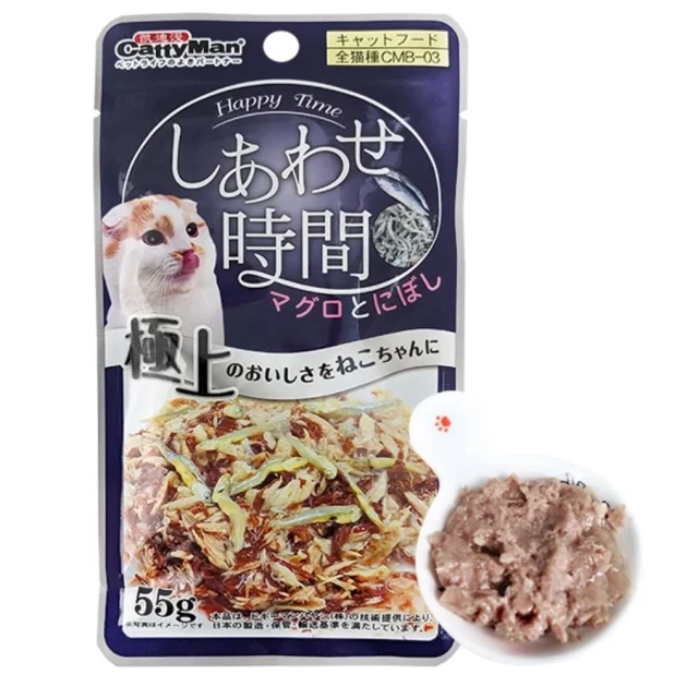 Вологий корм CattyMan Tuna Bonito Sardine консерви тунець, макрель і сардина у желе, для котів, пауч, 55 г