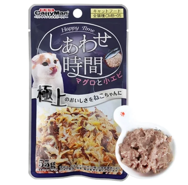 Вологий корм CattyMan Tuna Bonito Shrimps консерви тунець, макрель і креветки у желе, для котів, пауч, 55 г