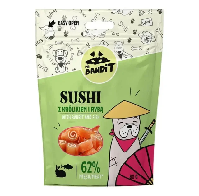 Ласощі Mr. Bandit Sushi для собак, з кроликом і рибою, м'ясні рулетики, 80 г