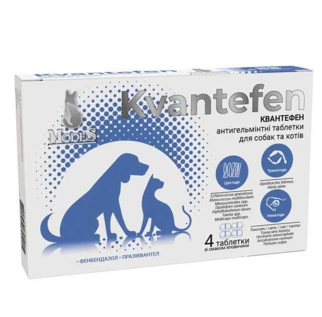 Таблетки MODES Kvantefen для кошек и собак, антигельминтные, 4 таблетки