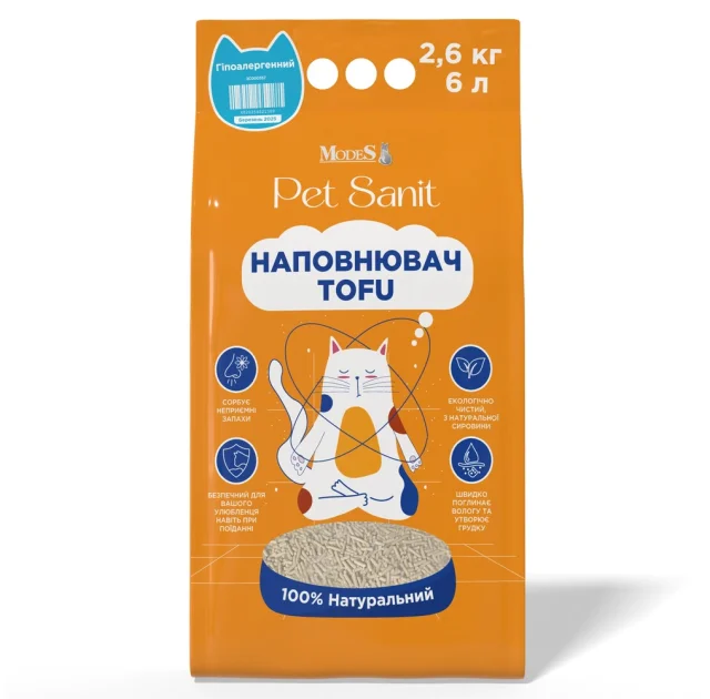 Наповнювач MODES PetSanit Tofu для котів, гіпоалергенний, 2.6 кг, 6 л
