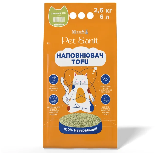 Наповнювач MODES PetSanit Tofu для котів, зелений чай, 2.6 кг, 6 л