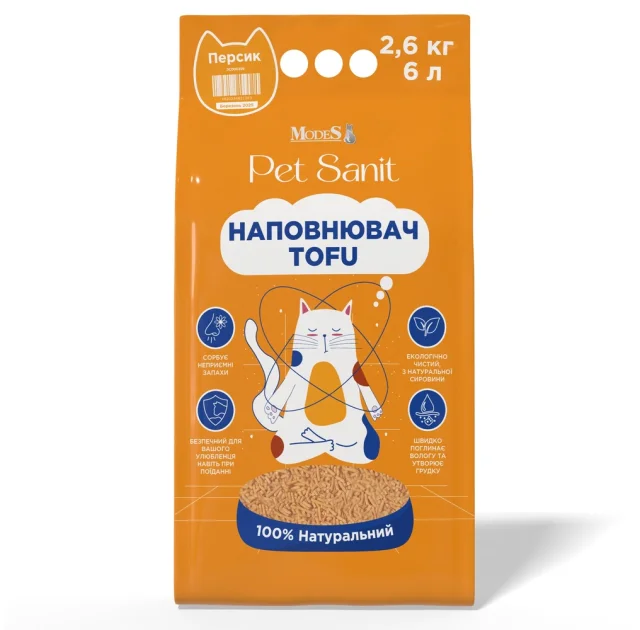 Наповнювач MODES PetSanit Tofu для котів, персик, 2.6 кг, 6 л
