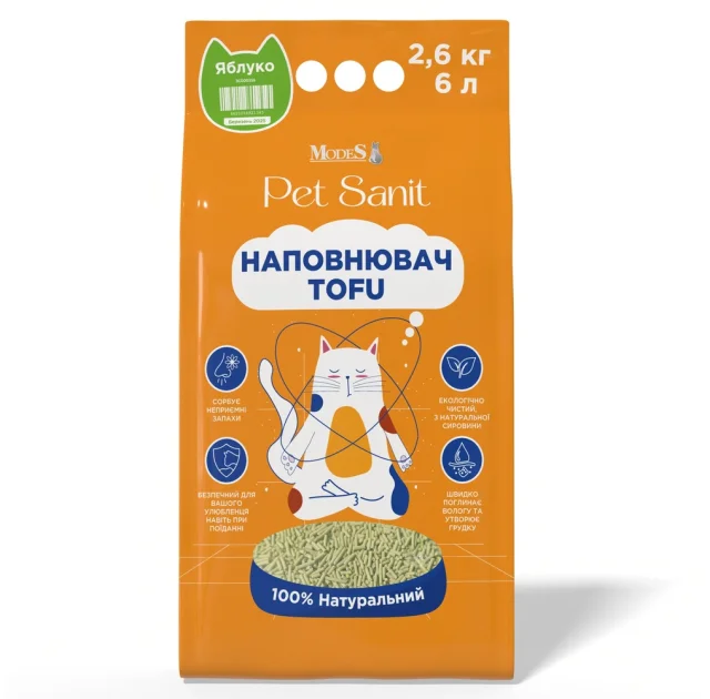 Наповнювач MODES PetSanit Tofu для котів, яблуко, 2.6 кг, 6 л