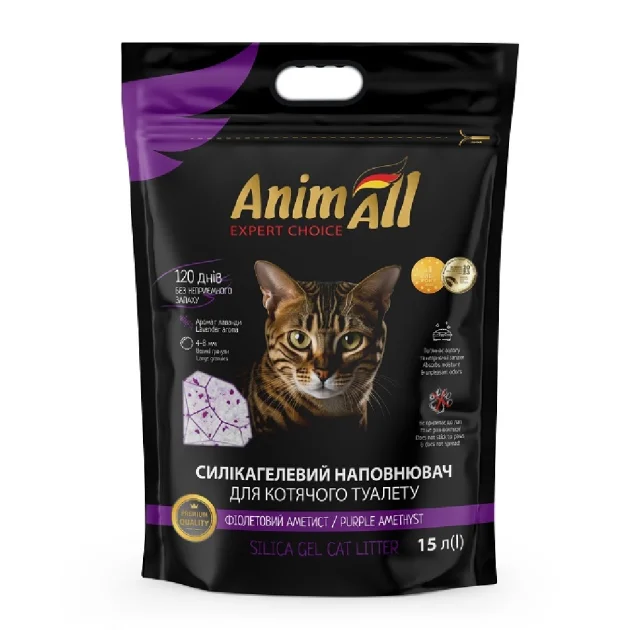 Силикагелевый наполнитель AnimAll Premium Кристаллы аметиста, для кошек, 15 л (6.7 кг)