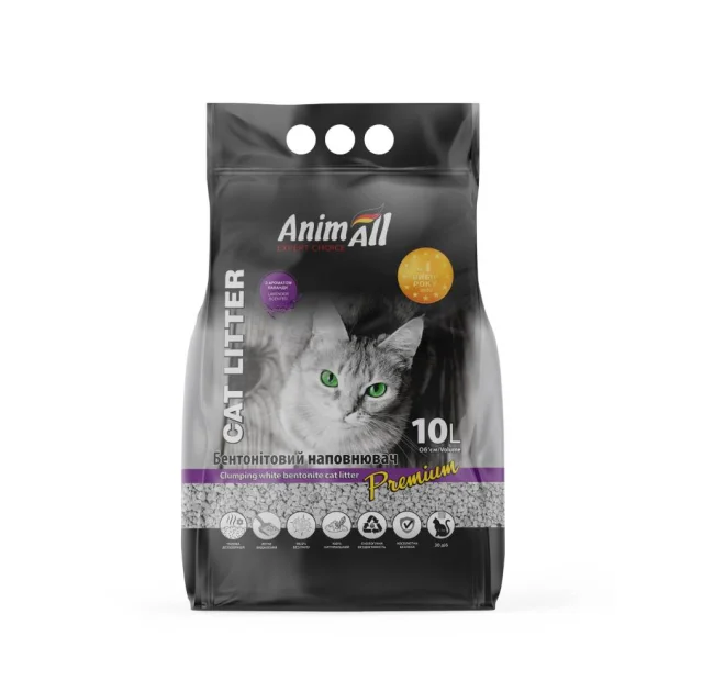 Бентонитовый наполнитель AnimAll Premium Lavender с ароматом лаванды, для кошек, 10 л