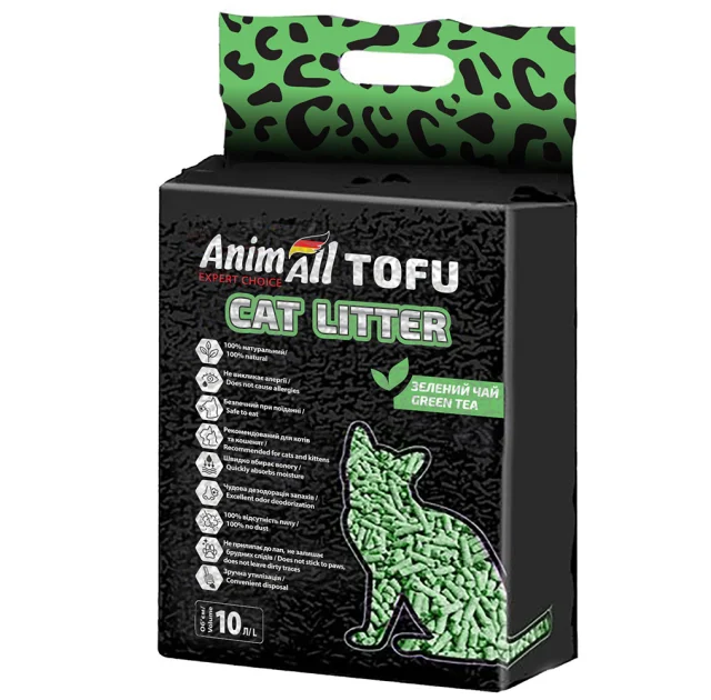 Соевый наполнитель AnimAll Tofu Green Tea с ароматом зеленого чая, для кошек, 10 литров (4,66 кг)
