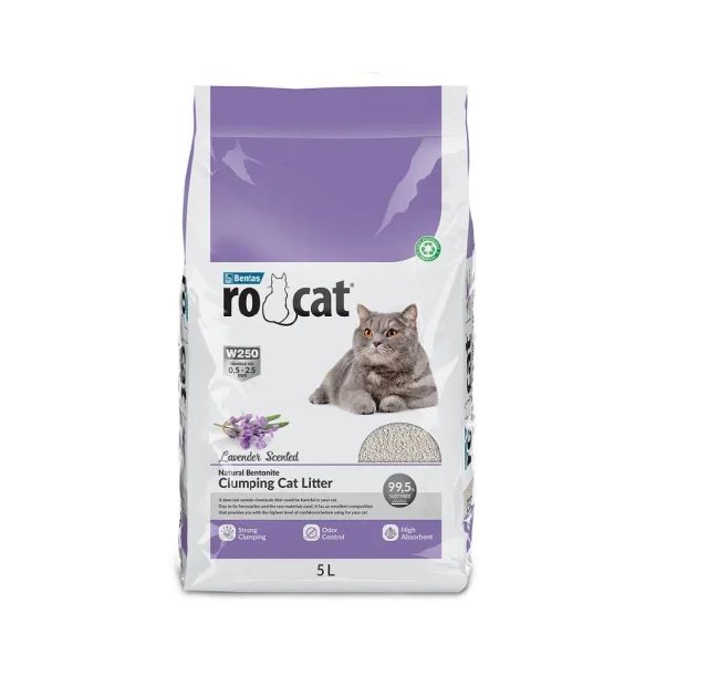 Бентонітовий наповнювач RoCat Lavender Scented для котячого туалету, з ароматом лаванди, 5 л (4.3 кг)