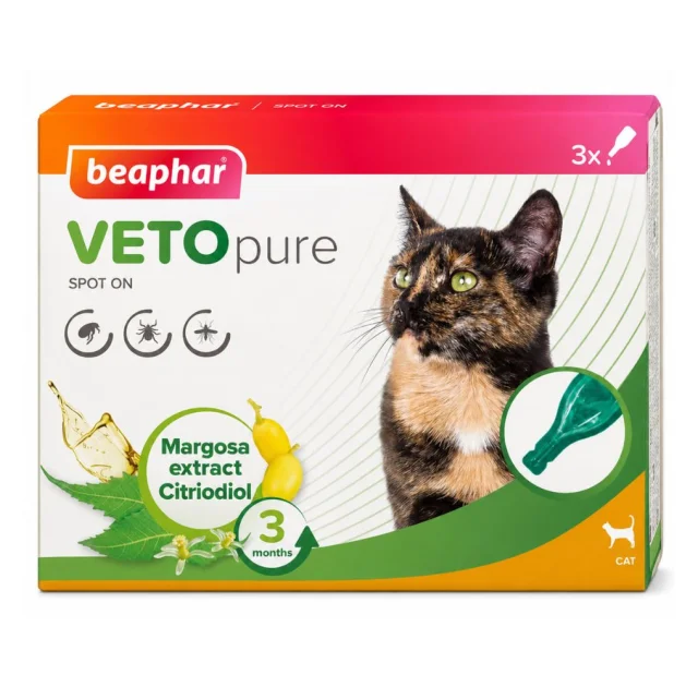 Краплі Beaphar Veto Pure Spot on Cat від бліх, кліщів та комарів для котів, біо натуральні, ціна за 1 піпетку