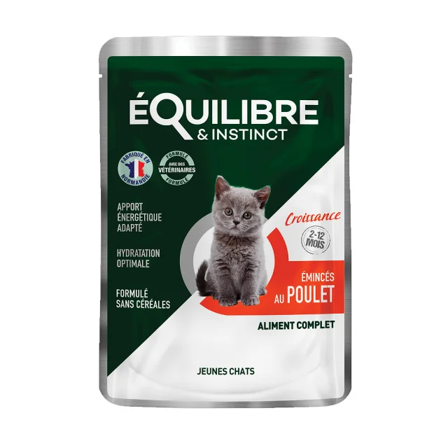 Вологий корм Equilibre&Instinct для кошенят, рагу в соусі, з куркою, 85 г