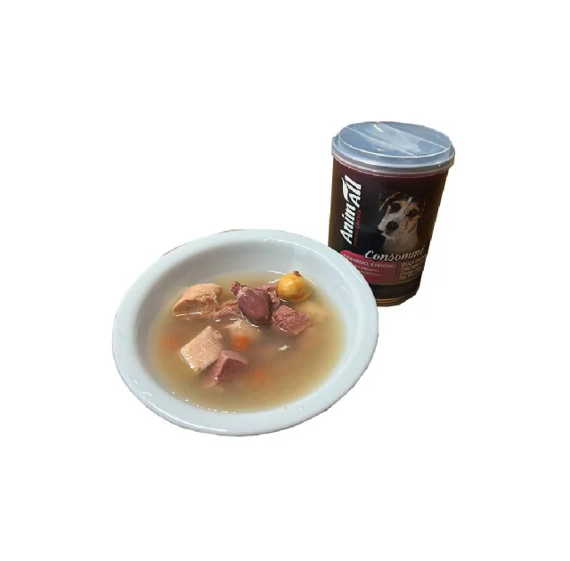 Консерви AnimAll для собак, консоме с качкою, куркой, курячим сердцем и курячим жовтком, 375 г