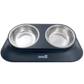 Миска двойная AnimAll для собак и кошек, на подставке, металл/пластик, 420 мл, чёрная
