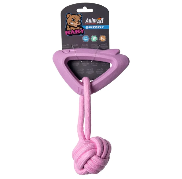 Игрушка AnimAll GrizZzly Baby, акула с канатом, розовая лаванда, 15.8×10.2×2.8 см