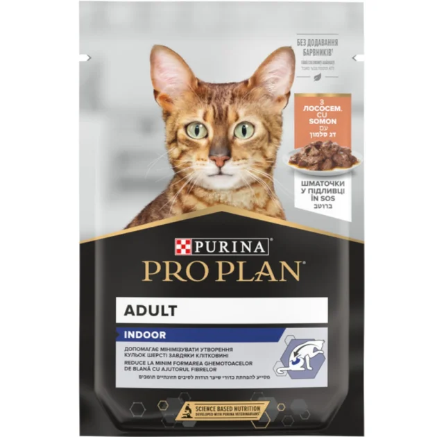 Влажный корм Purina ProPlan Indoor для кошек, живущих дома, с лососем, 85 г