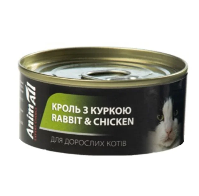 Консервы AnimAll для кошек, кролик и курица, 80 г