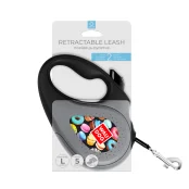 Повідець-рулетка Waudog R-leash,для собак, малюнок "Пончики", світловідбиваюча стрічка чорний, L, 50 кг, 5 м