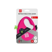 Повідець-рулетка Waudog R-leash для собак з контейнером для пакетів, світловідбивна стрічка, M, до 20 кг, 5 м, рожевий