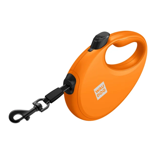 Повідець-рулетка Waudog R-leash, для собак з контейнером для пакетів, світловідбивна стрічка, M, до 20 кг, 5м, помаранчевий