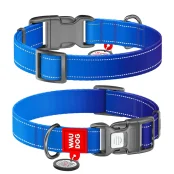Ошейник нейлоновый Waudog Nylon Mono для собак, с QR паспортом, светоотражающий,  M, 20 мм, 28-40 см, синий