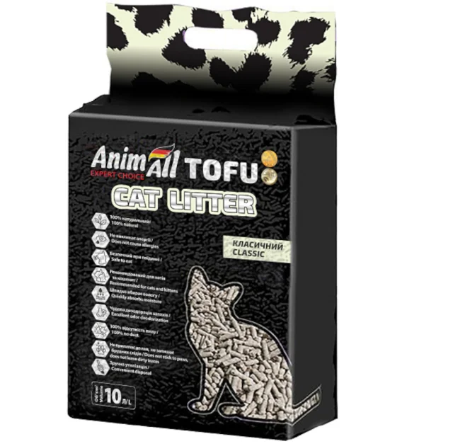 Соевый наполнитель AnimAll Tofu Classic для кошек, без аромата, 10 литров (4.66 кг)