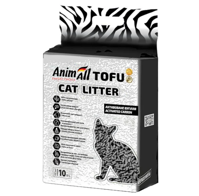 Соевый наполнитель AnimAll Tofu Carbon для кошек, с активированным углем, 10 литров (4.66 кг)