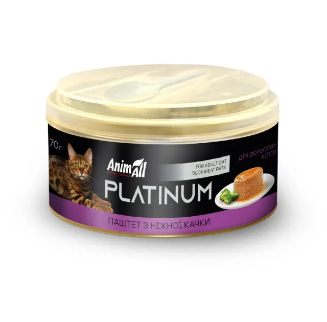 Влажный корм AnimAll Platinum для взрослых кошек, нежный паштет из утки, 70 г
