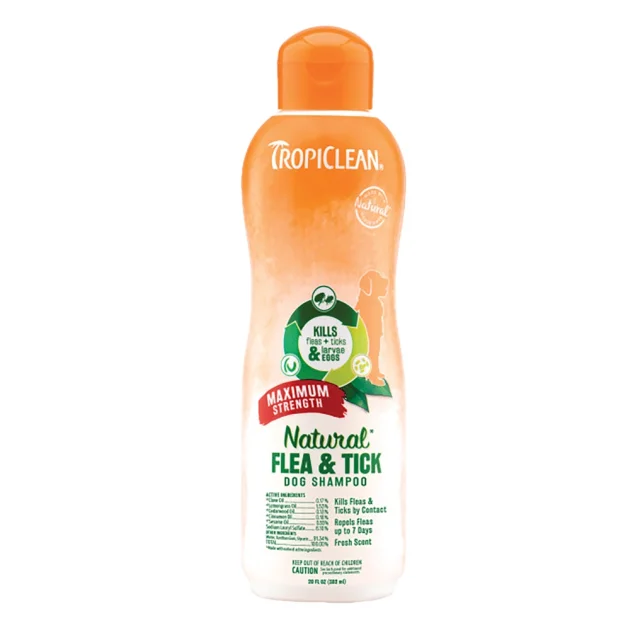 Шампунь Tropiclean Natural Flea&Tick, максимальная сила, инсектицидная, для собак, 592 мл