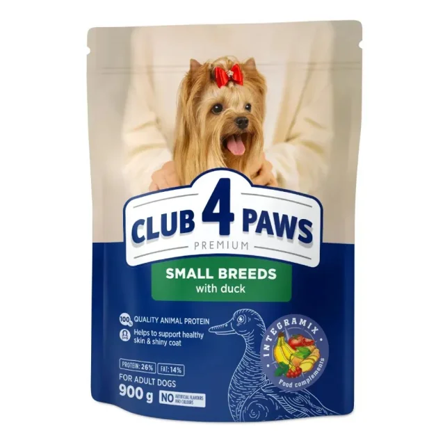Сухий корм Club 4 Paws Adult Premium для собак малих порід, з качкою, 0.9 кг