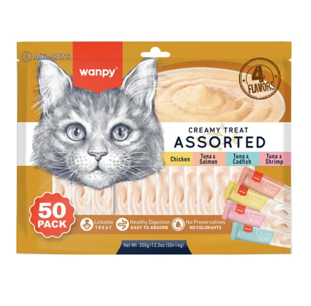 Лакомства Wanpy Creamy Treat Assorted для кошек, жидкие, набор, 0.7 кг, 5 шт