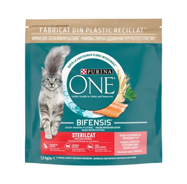 Сухий корм Purina One Sterilcat для дорослих стерилізованих котів, з лососем та пщеницею, 1.5 кг