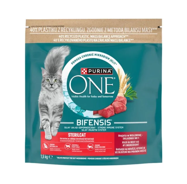 Сухой корм Purina One Sterilcat для взрослых стерилизованных кошек, с говядиной и пшеницей, 1.5 кг