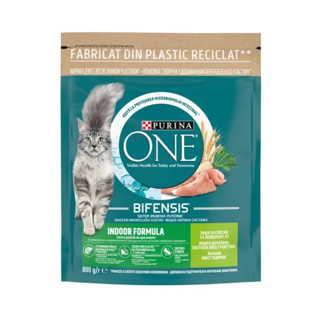 Сухой корм Purina One Indoor для взрослых кошек, живущих в помещении, с индейкой, 800 г