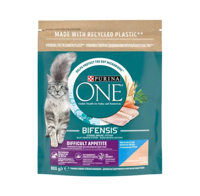 Сухий корм Purina One DA для дорослих котів з вибірковим смаком в їжі, з тріскою та фореллю, 800 г