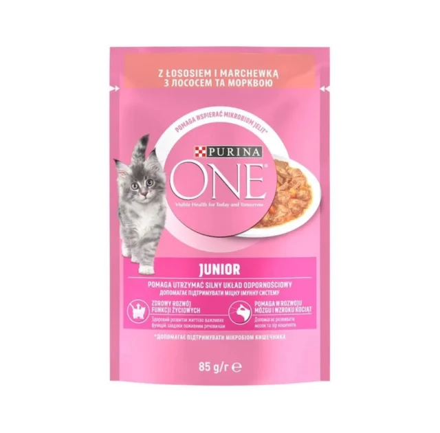 Вологий корм Purina One Junior для кошенят, з лососем та морквою, 85 г