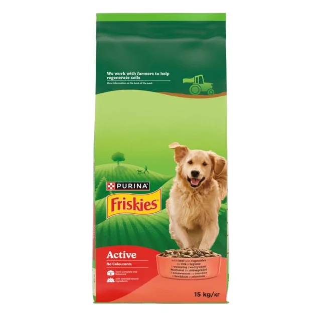 Сухой корм Purina Friskies Active для взрослых активных собак, с говядиной, 15 кг