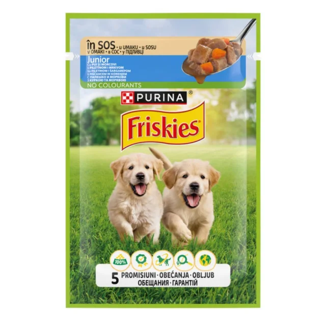 Влажный корм Purina Friskies Junior для щенков, с курицей и морковью в подливке, 85 г