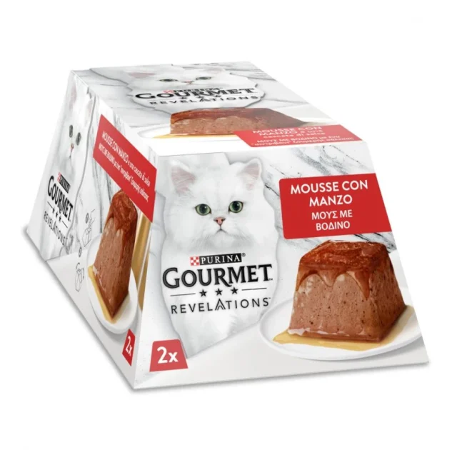 Влажный корм Purina Gourmet Revelations для взрослых кошек, с говядиной и подливкой, мусс, 2 × 57 г