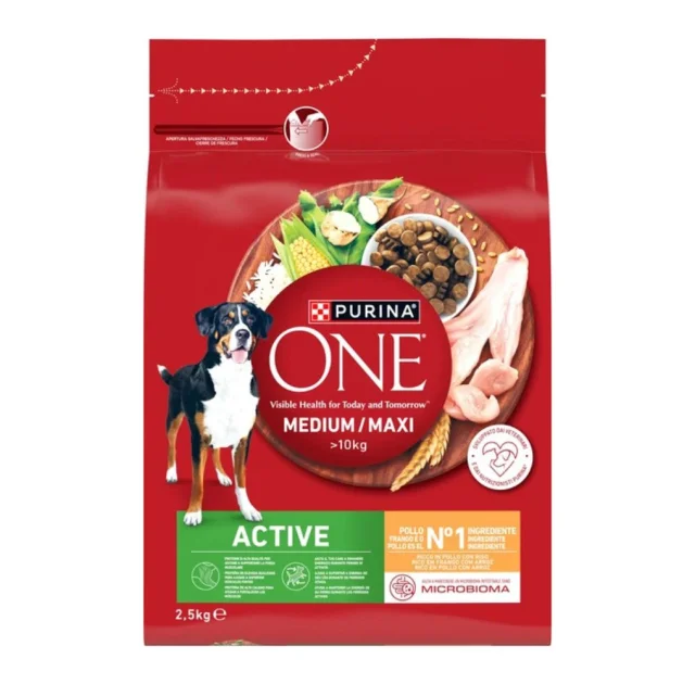 Сухий корм Purina One Medium & Maxi Active для актитвних собак середніх і великих порід, з куркою та рисом, 2.5 кг
