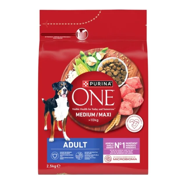 Сухий корм Purina One Medium & Maxi для дорослих собак середніх і великих порід, з ягням та рисом, 2.5 кг