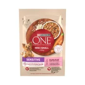Вологий корм Purina One Mini Sensitive для дорослих собак малих порід, з лососем,  85 г