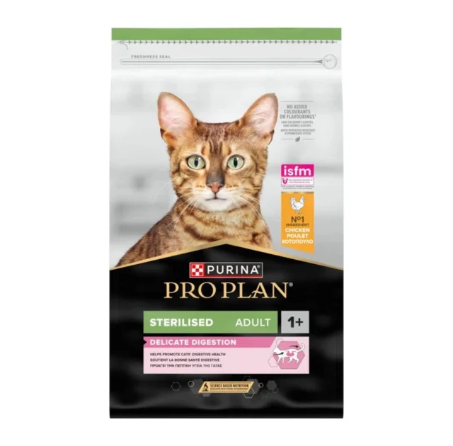 Сухой корм Purina Pro Plan Sterilised Adult для взрослых стерилизованных кошек с чувствительным пищеварением, с курицей, 10 кг