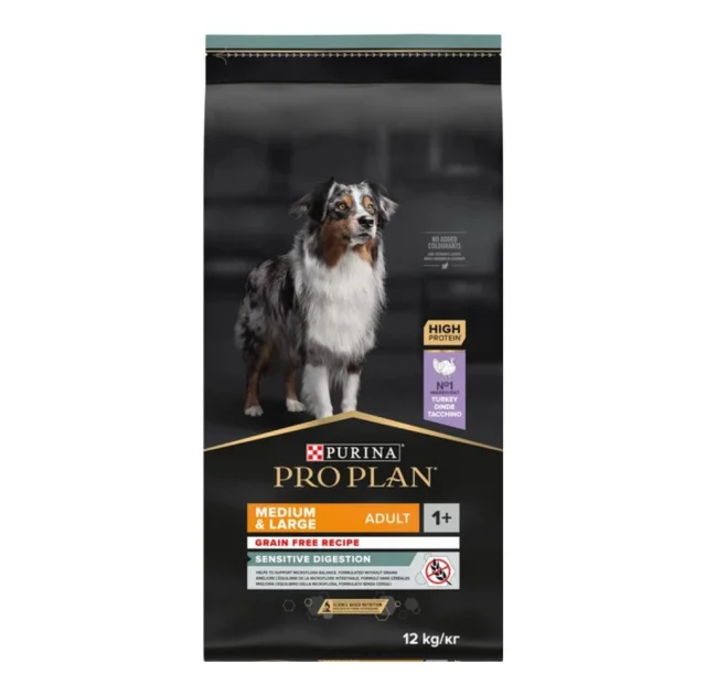Беззерновий сухий корм Purina Pro Plan Medium & Large Sensitive для собак середніх та великих порід з чутливим травленням, з індичкою, 12 кг